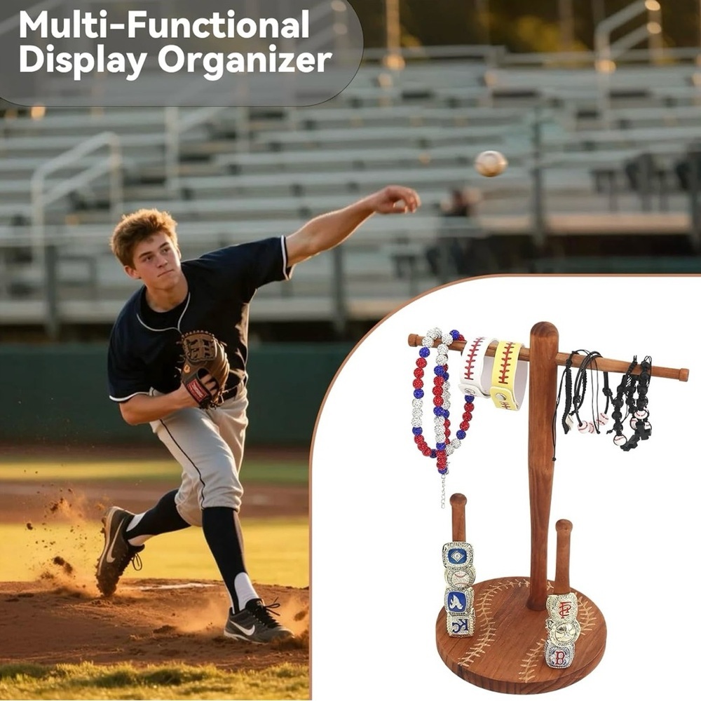 NEW - Wooden Baseball/Softball Drip Necklace Organizer Holder,Baseball Ring Acce - Picture 6 of 6